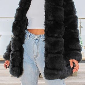 PrettyLittleThing Black Faux Fur Coat